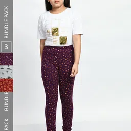 BAESD Girls Pack Of 3 Conversational Printed Pure Cotton Churidar-Length Leggings-picture-17