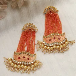 Moedbuille Gold-Plated Meenakari Kundan & Pearls Studded Classic Drop Earrings-image-86