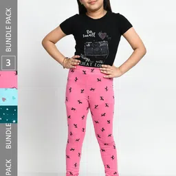 BAESD Girls Pack Of 3 Conversational Printed Pure Cotton Churidar-Length Leggings-picture-21
