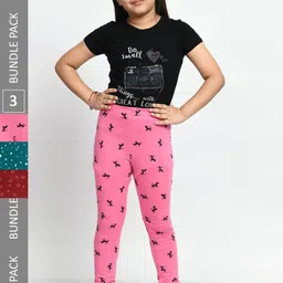 BAESD Girls Pack Of 3 Allover Printed Super Soft Pure Cotton Churidar-Length Leggings-picture-56