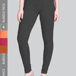 LYRA Women Pack Of 4 Churidar-Length Cotton Lycra Leggings-image-90