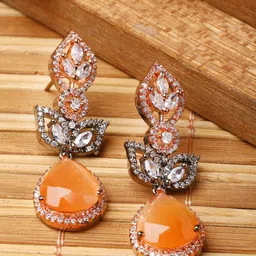 ZENEME Rose Gold-Plated Teardrop Shaped Drop Earrings-picture-54