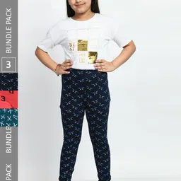BAESD Girls Pack Of 3 Conversational Printed Pure Cotton Churidar-Length Leggings-picture-28