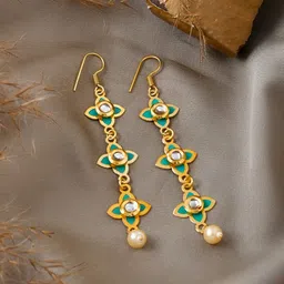 TEEJH Gold-Plated Floral Stone-Studded & Beaded Drop Earrings-picture-39