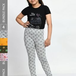 BAESD Girls Pack of 4 Printed Super Soft Pure Cotton Churidar- Length Leggings-picture-5