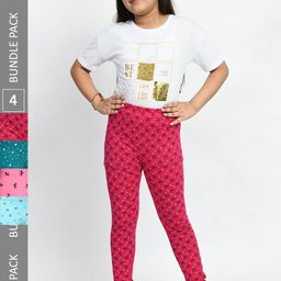 BAESD Girls Pack Of 4 Printed Cotton Churidar-Length Leggings-picture-2