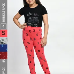 BAESD Girls Pack Of 4 Printed Super Soft Pure Cotton Churidar-Length Leggings-image-96