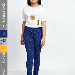 BAESD Girls Pack Of 3 Printed Pure Cotton Super Soft Churidar-Length Leggings-picture-13