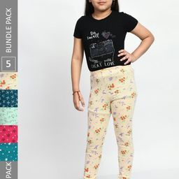 BAESD Girls Pack Of 5 Printed Pure Cotton Churidar-Length Leggings-picture-23