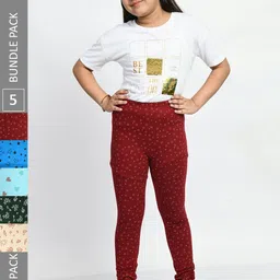 BAESD Girls Pack Of 5 Printed Cotton Churidar Length Leggings-picture-36