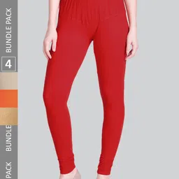LYRA Women Pack Of 4 Churidar-Length Cotton Lycra Leggings-image-72