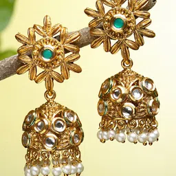 KARATCART Green Dome Shaped Jhumkas Earrings-picture-15