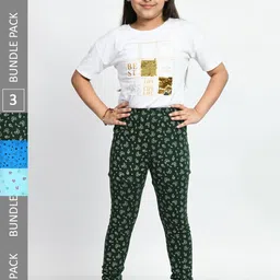 BAESD Girls Pack Of 3 Conversational Printed Pure Cotton Churidar-Length Leggings-picture-27