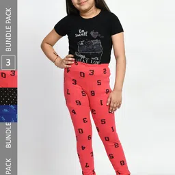 BAESD Girls Pack Of 3 Printed Pure Cotton Churidar-Length Leggings-picture-18