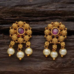 Kushal's Fashion Jewellery Gold-Plated Circular Drop Earrings-image-18