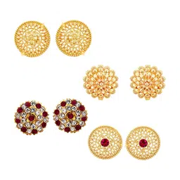 Vighnaharta Set Of 4 Gold Plated Cubic Zirconia Floral Studs image 1