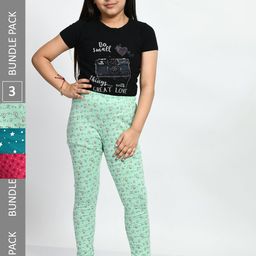 BAESD Girls Pack Of 3 Conversational Printed Pure Cotton Churidar-Length Leggings-picture-0