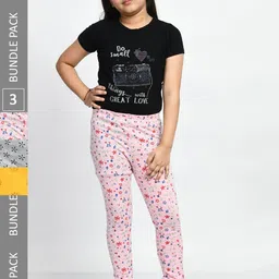 BAESD Girls Pack Of 3 Printed Pure Cotton Super Soft Churidar-Length Leggings-picture-23