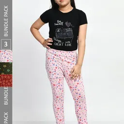 BAESD Girls Pack Of 3 Printed Super Soft Pure Cotton Churidar-Length Leggings-picture-18