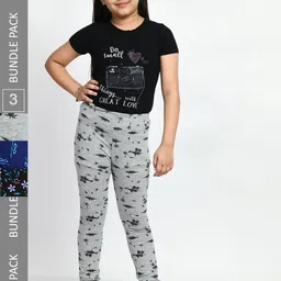 BAESD Girls Pack Of 3 Printed Pure Cotton Churidar Length Leggings-picture-53