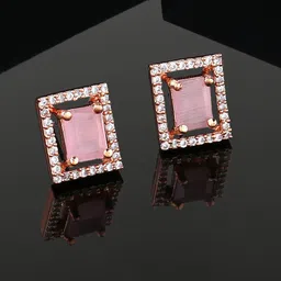 Estele Rose Gold Plated Cubic Zirconia Studded Square Stud Earrings-picture-37
