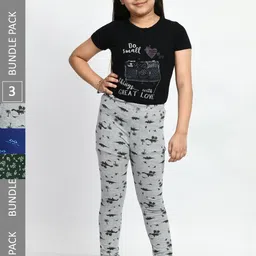 BAESD Girls Pack Of 3 Printed Pure Cotton Leggings-picture-23