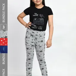 BAESD Girls Pack Of 3 Conversational Printed Pure Cotton Churidar-Length Leggings-picture-31