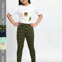 BAESD Girls Pack Of 4 Printed Churidar Length Pure Cotton Leggings-image-75