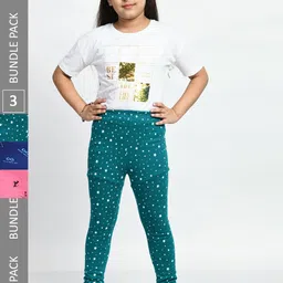BAESD Girls Pack Of 3 Printed Super Soft Pure Cotton Churidar-Length Leggings-picture-55