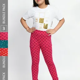 BAESD Girls Pack Of 3 Printed Pure Cotton Super Soft Churidar-Length Leggings-picture-33