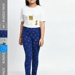BAESD Girls Pack Of 3 Conversational Printed Pure Cotton Churidar-Length Leggings-picture-20