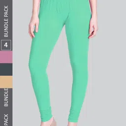 LYRA Women Pack Of 4 Churidar-Length Cotton Lycra Leggings-image-73