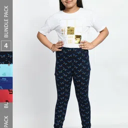 BAESD Girls Pack Of 4 Conversational Printed Pure Cotton Churidar-Length Leggings-image-47