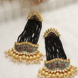 Moedbuille Meenakari Gold Plated Traditional Tasselled Drop Earrings-image-4