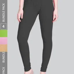 LYRA Women Pack Of 4 Churidar-Length Cotton Lycra Leggings-image-81