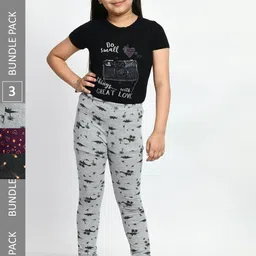 BAESD Girls Pack Of 3 Conversational Printed Pure Cotton Churidar-Length Leggings-picture-23