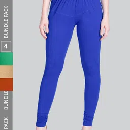 LYRA Women Pack Of 4 Churidar-Length Cotton Lycra Leggings-image-46