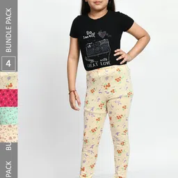 BAESD Girls Pack Of 4 Printed Pure Cotton Churidar-Length Leggings-image-48