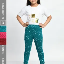 BAESD Girls Pack Of 3 Printed Pure Cotton Churidar Length Leggings-image-87