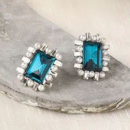 SOHI Silver-Plated Artificial Stones & Beads-Studded Studs Earrings-image-77