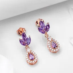 Zavya 925 Pure Sterling Silver Rose Gold-Plated Cubic Zirconia Drop Earrings-picture-42