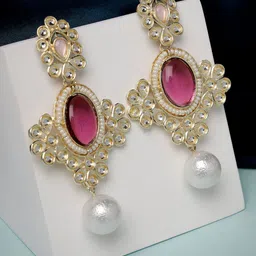 ADIVA Gold-Plated Kundan Studded Contemporary Drop Earrings-picture-12