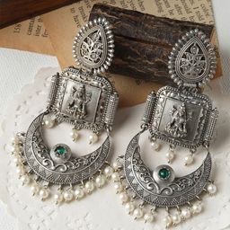TEEJH Oxidised Classic Pearls Beaded Drop Earrings-picture-10