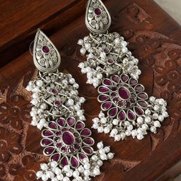 TEEJH Artificial Stones & Beads Floral Drop Earrings-picture-5