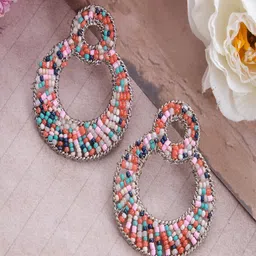 UNIVERSITY TRENDZ Silver-Plated Beaded Classic Drop Earrings-picture-30