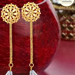 Vighnaharta Gold-Plated Floral Drop Earrings-picture-27