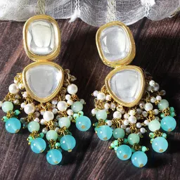 KARATCART Gold Plated Kundan Studded Drop Earrings image 1