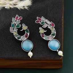 ATIBELLE Silver-Plated Kundan-Studded Contemporary Drop Earrings-picture-13