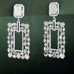 ATIBELLE Silver-Plated Stone-Studded Contemporary Drop Earrings-picture-41