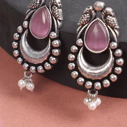 DEGHLAM Silver-Plated German Silver Artificial Stones And Beads Studded Drop Earrings-picture-13
